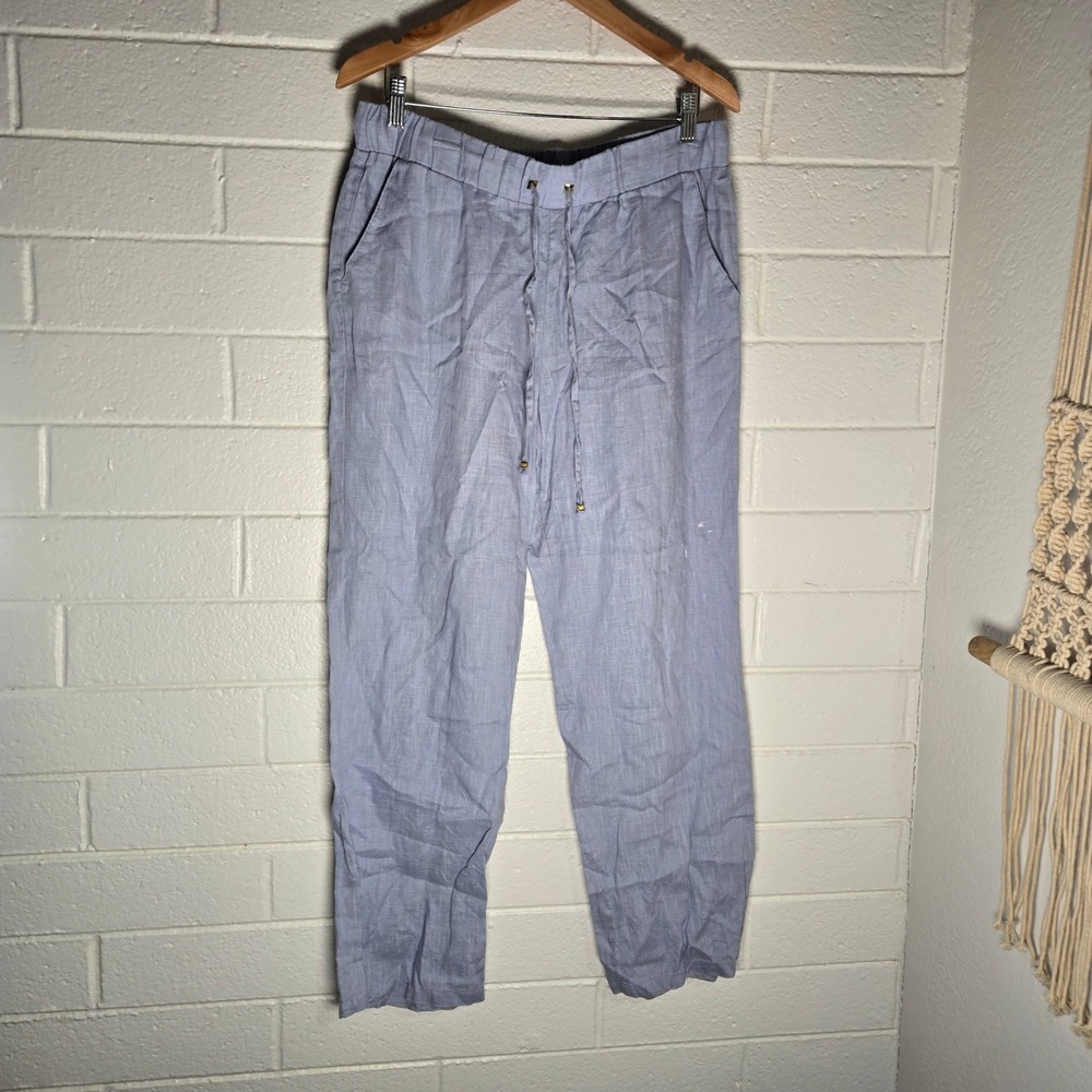 Ellen Tracy Linen Pants Medium Drawstring Elastic Coastal Minimalist Hippie Boho
